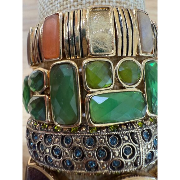 Lot Of 4 Stretch Bracelets With Green Orange & Brown Gemstone Accents & Gold-Ton - Picture 7 of 10